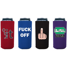 Load image into Gallery viewer, Four 16oz Can Koozies with funny fuck related printed designs