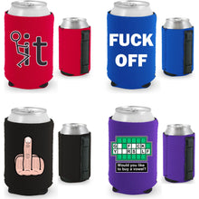 Load image into Gallery viewer, four magnetic can koozies with funny fuck related printed designs