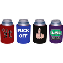 Load image into Gallery viewer, Four thick foam old school can koozies with funny fuck related prints