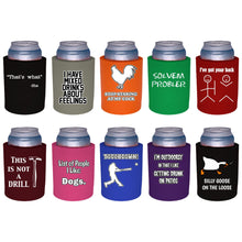 Load image into Gallery viewer, Ten thick foam old school can koozies with funny joke prints