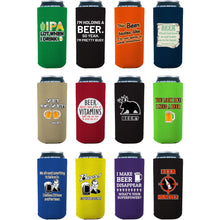 Load image into Gallery viewer, Twelve 16oz can koozies with funny beer joke printed designs
