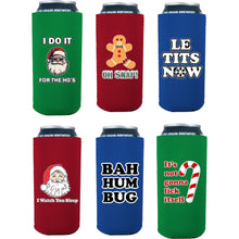 Load image into Gallery viewer, Four 16oz can koozies with funny christmas prints