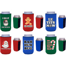 Load image into Gallery viewer, Six magnetic can koozies with funny christmas design prints