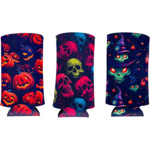 Load image into Gallery viewer, Three Piece Set Spooky Halloween Design Pattern 16 oz. Can Coolie Pack