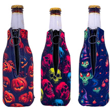 Load image into Gallery viewer, Three Piece Set Spooky Halloween Design Pattern Beer Bottle Coolie Pack