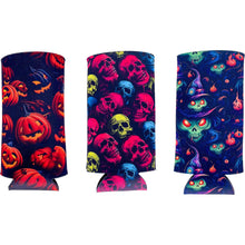 Load image into Gallery viewer, Three Piece Set Spooky Halloween Design Pattern Slim Can Coolie Pack
