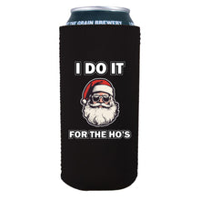 Load image into Gallery viewer, black 16 ounce can koozie with i do it for the ho's and santa graphic design