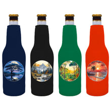 Load image into Gallery viewer, Landscape Outdoor Designs Zipper Beer Bottle Coolie 4 Pack (1 each Tropical, Jungle, Savannah, Mountain)