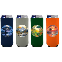 Load image into Gallery viewer, Landscape Outdoor Designs Slim Can Coolie 4 Pack (1 each Tropical, Jungle, Savannah, Mountain)