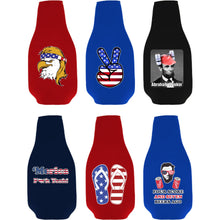 Load image into Gallery viewer, six beer bottle koozies with funny patriotic designs