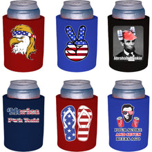Load image into Gallery viewer, six thick foam old school can koozies with patriotic funny designs
