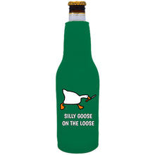 Load image into Gallery viewer, Neoprene beer bottle Koozie with zipper on one side and graphic printed on the other.