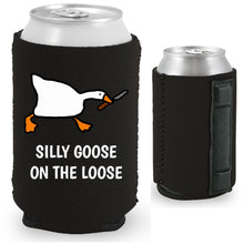 Load image into Gallery viewer, neoprene can Koozie with strong magnets on one side and a graphic printed opposite.