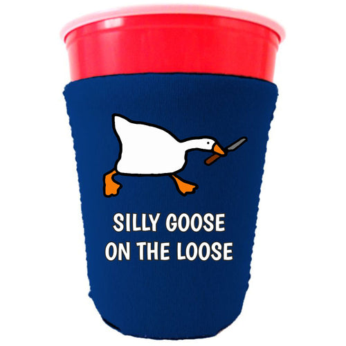 collapsible neoprene solo cup Koozie with graphic printed on one side.