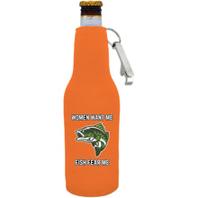 Load image into Gallery viewer, Women Want Me Fish Fear Me Beer Bottle Coolie With Opener