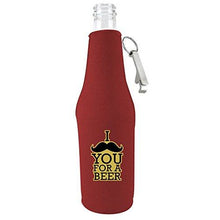 Load image into Gallery viewer, I Mustache You For A Beer Beer Bottle Coolie w/Opener