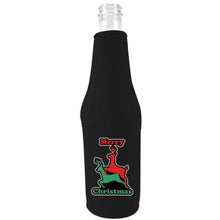 Load image into Gallery viewer, black beer bottle koozie with reindeer humping funny christmas design