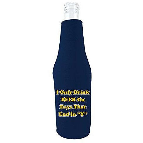 navy blue beer bottle koozie with 