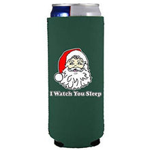 Load image into Gallery viewer, slim can koozie with i watch you sleep santa christmas design