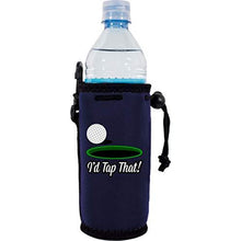 Load image into Gallery viewer, navy blue water bottle koozie with funny golf ball and "i'd tap that" text design