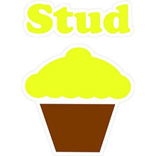Load image into Gallery viewer, vinyl sticker with stud muffin design