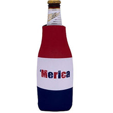 Load image into Gallery viewer, Merica Stripes Zipper Beer Bottle koozie
