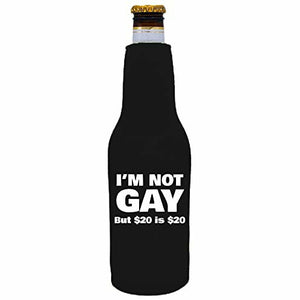 12 oz zipper beer bottle koozie with im not gay design 