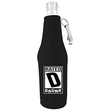 Load image into Gallery viewer, beer bottle koozie with rated d for drunk design
