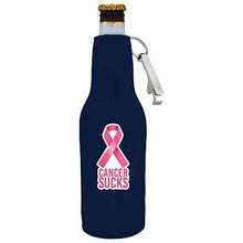 Load image into Gallery viewer, Cancer Sucks Beer Bottle Coolie with Opener Attached