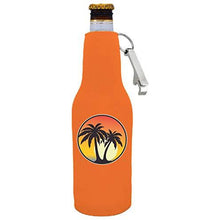 Load image into Gallery viewer, Palm Tree Sunset Beer Bottle Coolie with Opener Attached