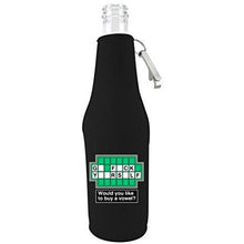 Load image into Gallery viewer, black zipper beer bottle koozie with opener and go f yourself design