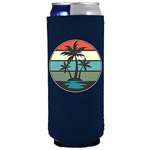 Retro Palm Trees Slim Can Coolie