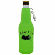 Load image into Gallery viewer, 12 oz zipper beer bottle koozie with opener and chug life design
