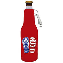 Load image into Gallery viewer, Stars and Stripes Flip Flop Beer Bottle Coolie with Opener Attached