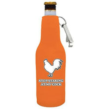 Load image into Gallery viewer, Stop Staring At My Cock Beer Bottle Coolie with Opener Attached