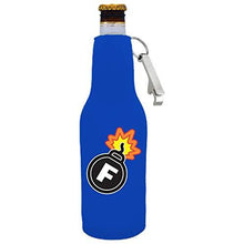 Load image into Gallery viewer, F Bomb Beer Bottle Coolie with Opener Attached
