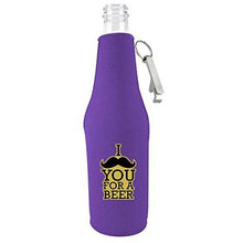 Load image into Gallery viewer, I Mustache You For A Beer Beer Bottle Coolie w/Opener