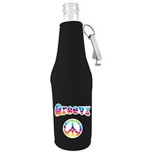 Load image into Gallery viewer, beer bottle koozie with opener with groovy design