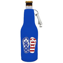 Load image into Gallery viewer, Stars and Stripes Flip Flop Beer Bottle Coolie with Opener Attached