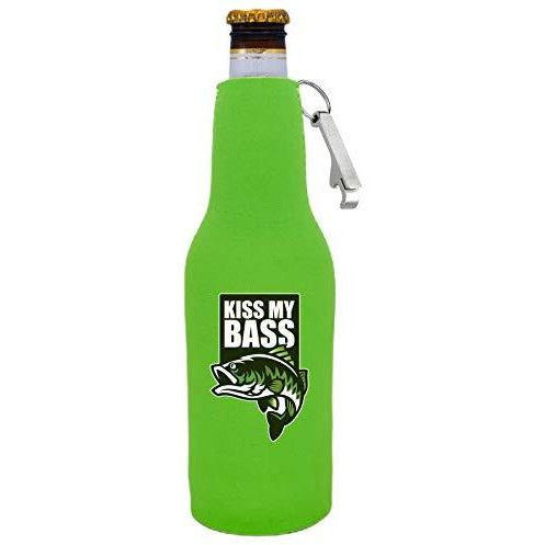 neon green beer bottle koozie with opener and 