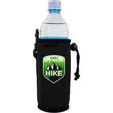 Load image into Gallery viewer, black water bottle koozie with take a hike design, mountains and trees graphic