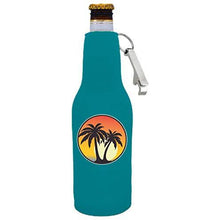 Load image into Gallery viewer, Palm Tree Sunset Beer Bottle Coolie with Opener Attached