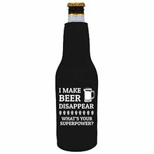 Load image into Gallery viewer, 12 oz zipper beer bottle koozie with i make beer disappear design
