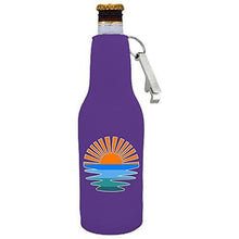 Load image into Gallery viewer, Retro Sunset Beer Bottle Coolie with Opener Attached