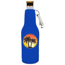 Load image into Gallery viewer, Palm Tree Sunset Beer Bottle Coolie with Opener Attached
