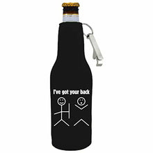 Load image into Gallery viewer, 12 oz zipper beer bottle with opener koozie and ive got your back design