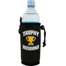 Load image into Gallery viewer, Black water bottle koozie with trophy husband design