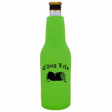 Load image into Gallery viewer, 12 oz zipper beer bottle koozie with chug life design