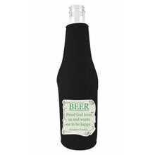 Load image into Gallery viewer, beer bottle koozie with proof god loves you design