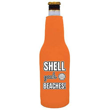 Load image into Gallery viewer, beer bottle koozie with shell yeah beaches design